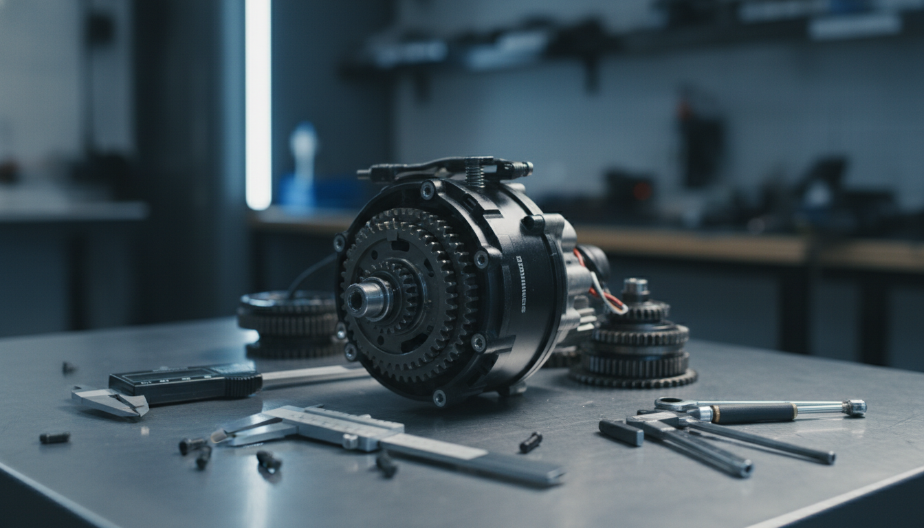 Motor Shimano EP8 de segunda mano desmontado para revisión técnica en taller