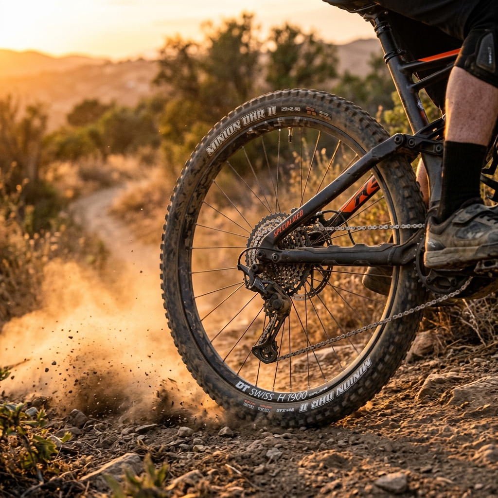 Neumático tubeless e-XC rodando en terreno seco